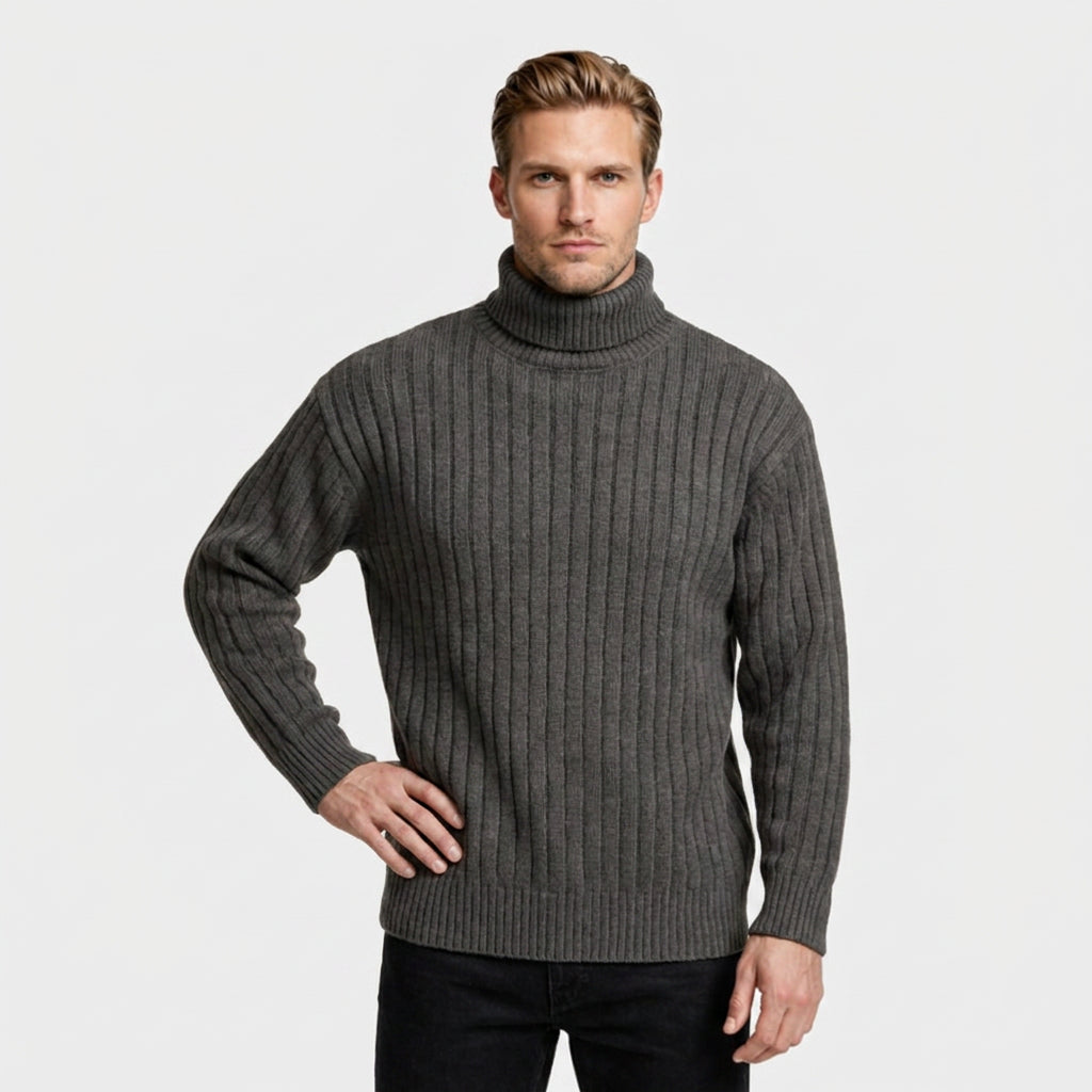 Ribbed Knit Turtleneck Sweater Regular Fit for Men