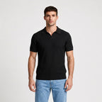 Ribbed Knit Polo Open Collar Short Sleeve for Men