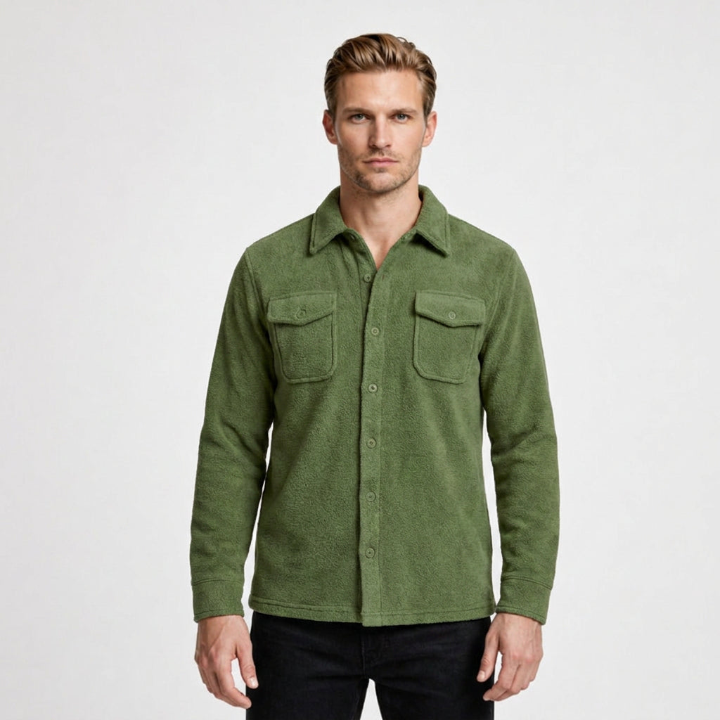 Button-Front Fleece Overshirt for Men