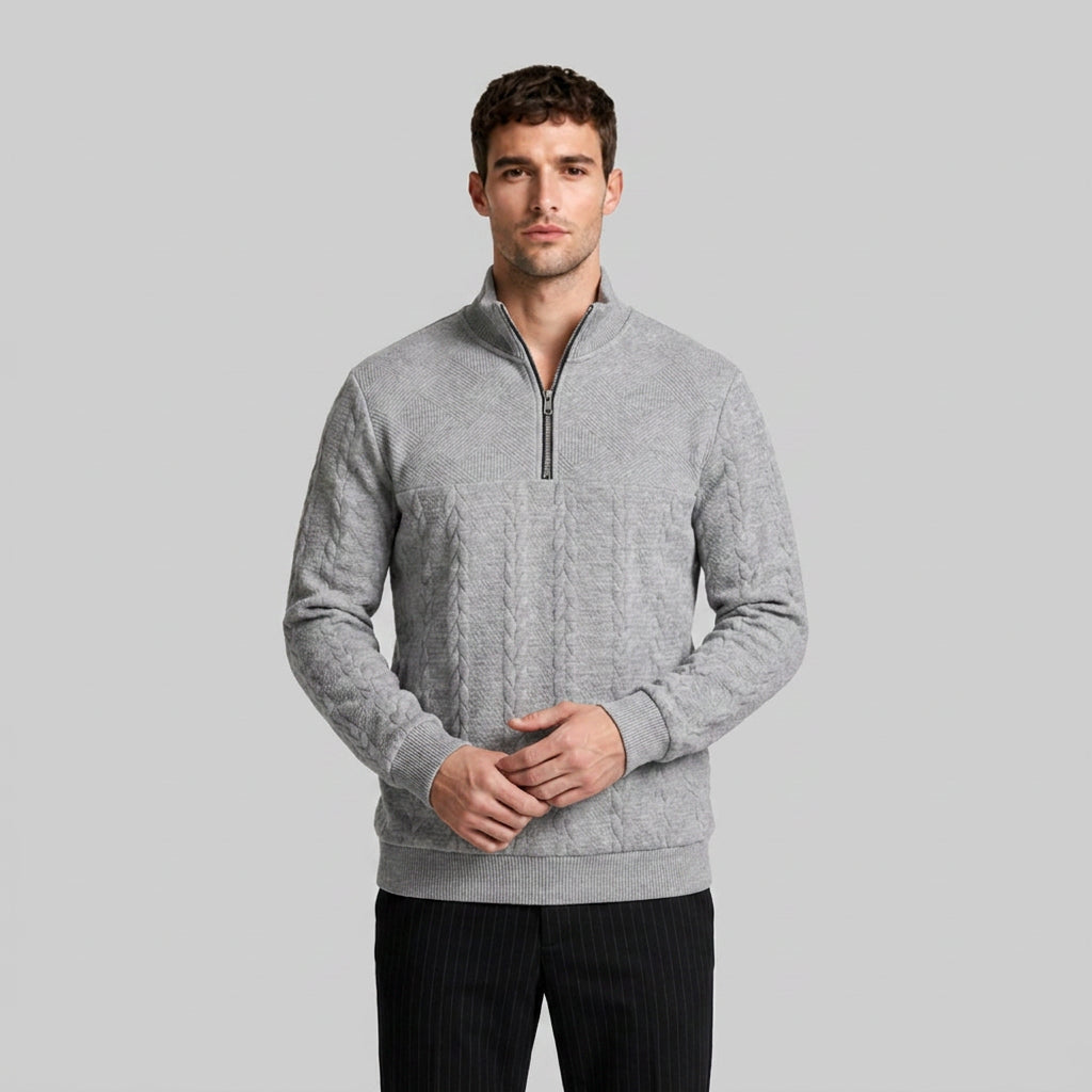 Cable Knit Merino Half-Zip Sweater High Collar for Men