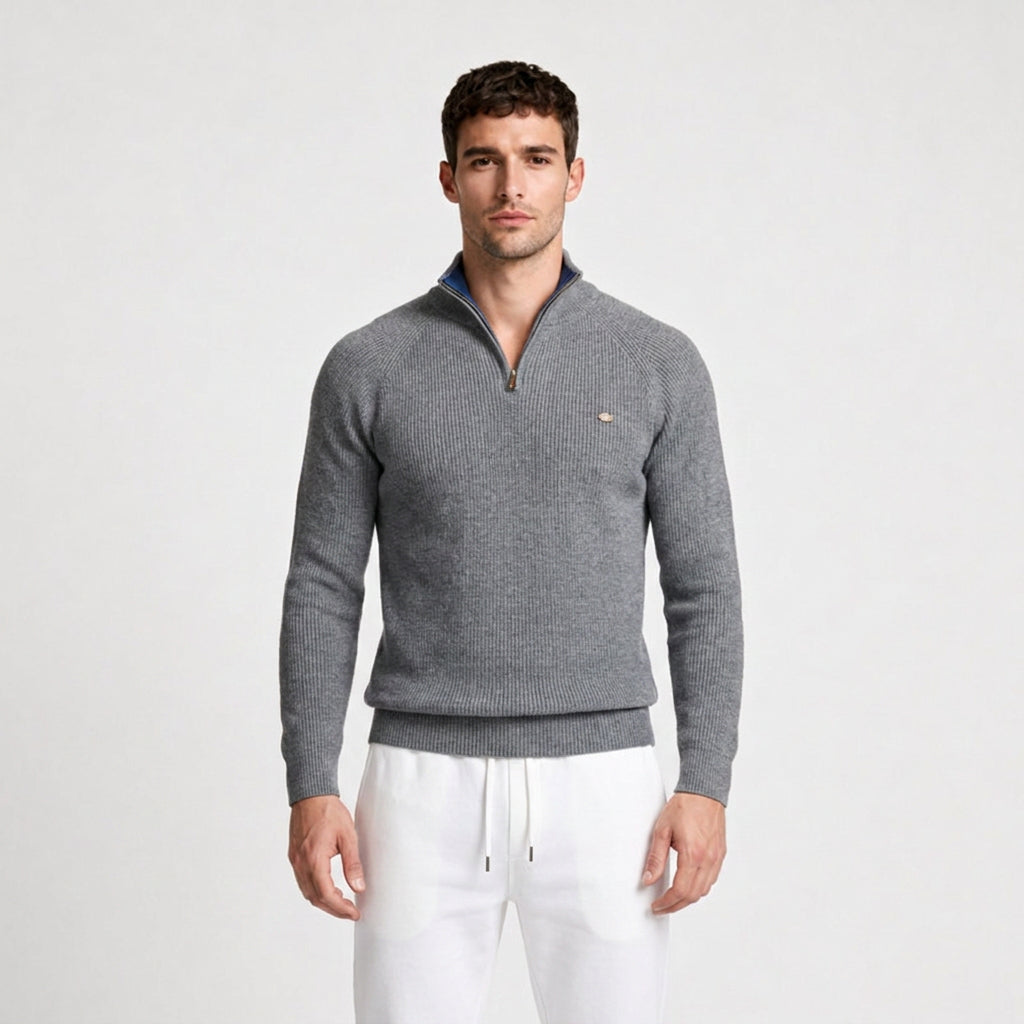 Quarter-Zip Knit Sweater Ribbed Slim Fit for Men