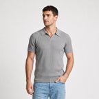 Ribbed Knit Polo Open Collar Short Sleeve for Men