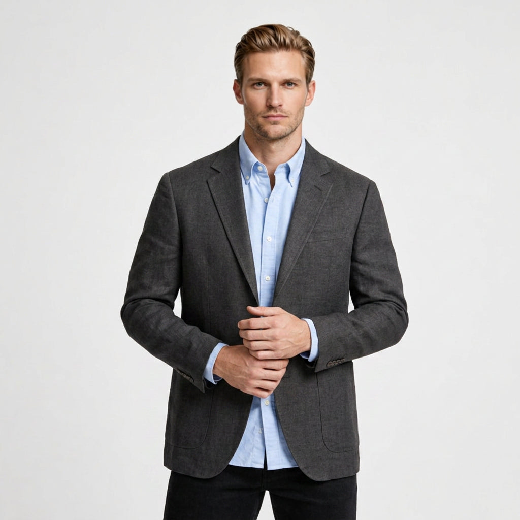 Linen Blazer Notch Lapel Patch Pockets for Men