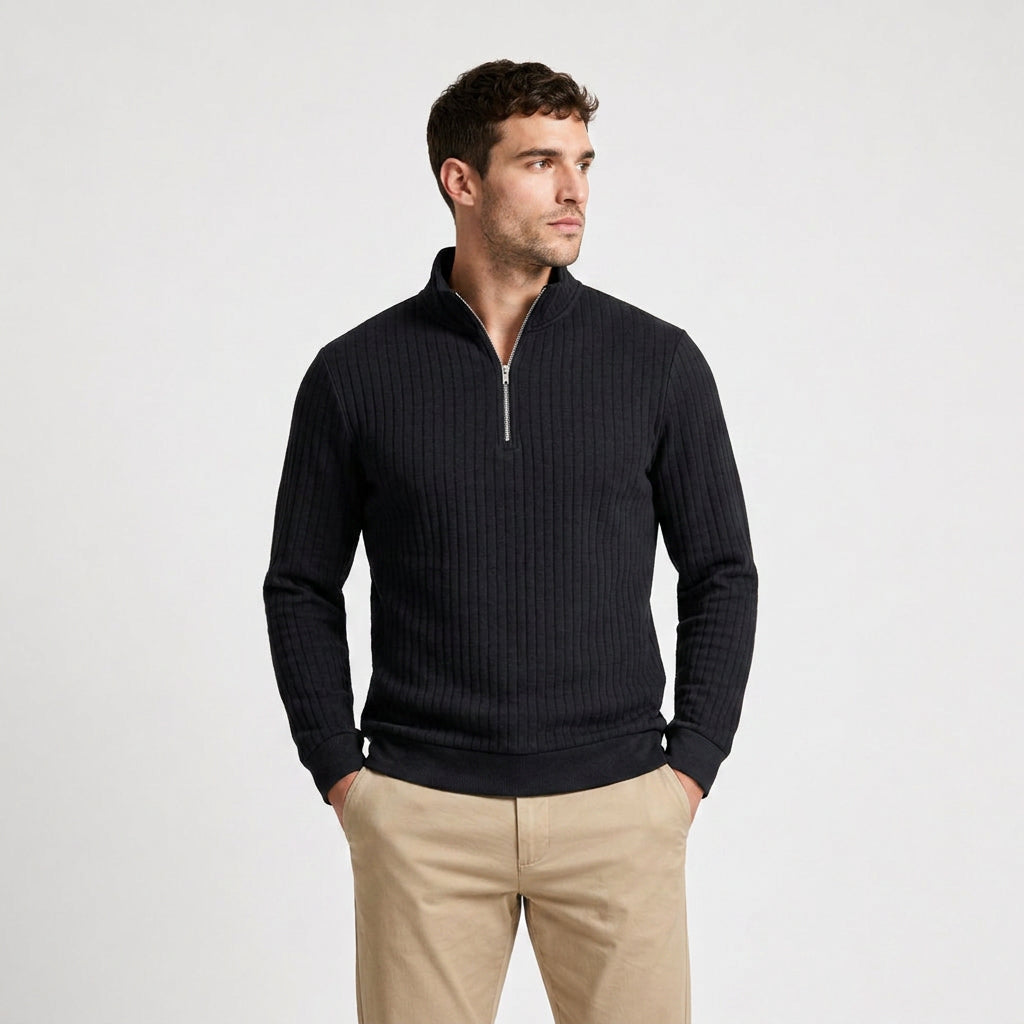 Lightweight Ribbed Quarter-Zip Pullover for Men