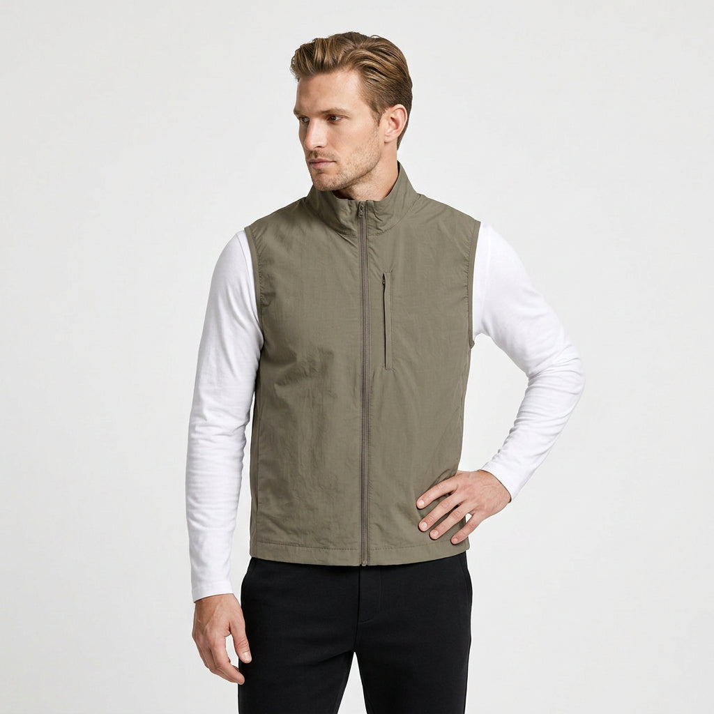 Lightweight Zip Vest Stand Collar Minimal for Men