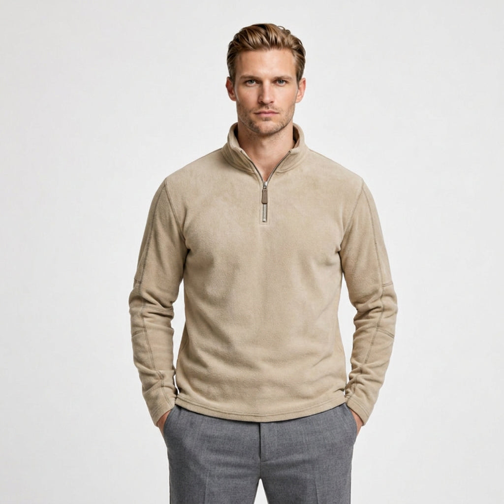 Fleece Half-Zip Sweatshirt High Collar Regular Fit for Men