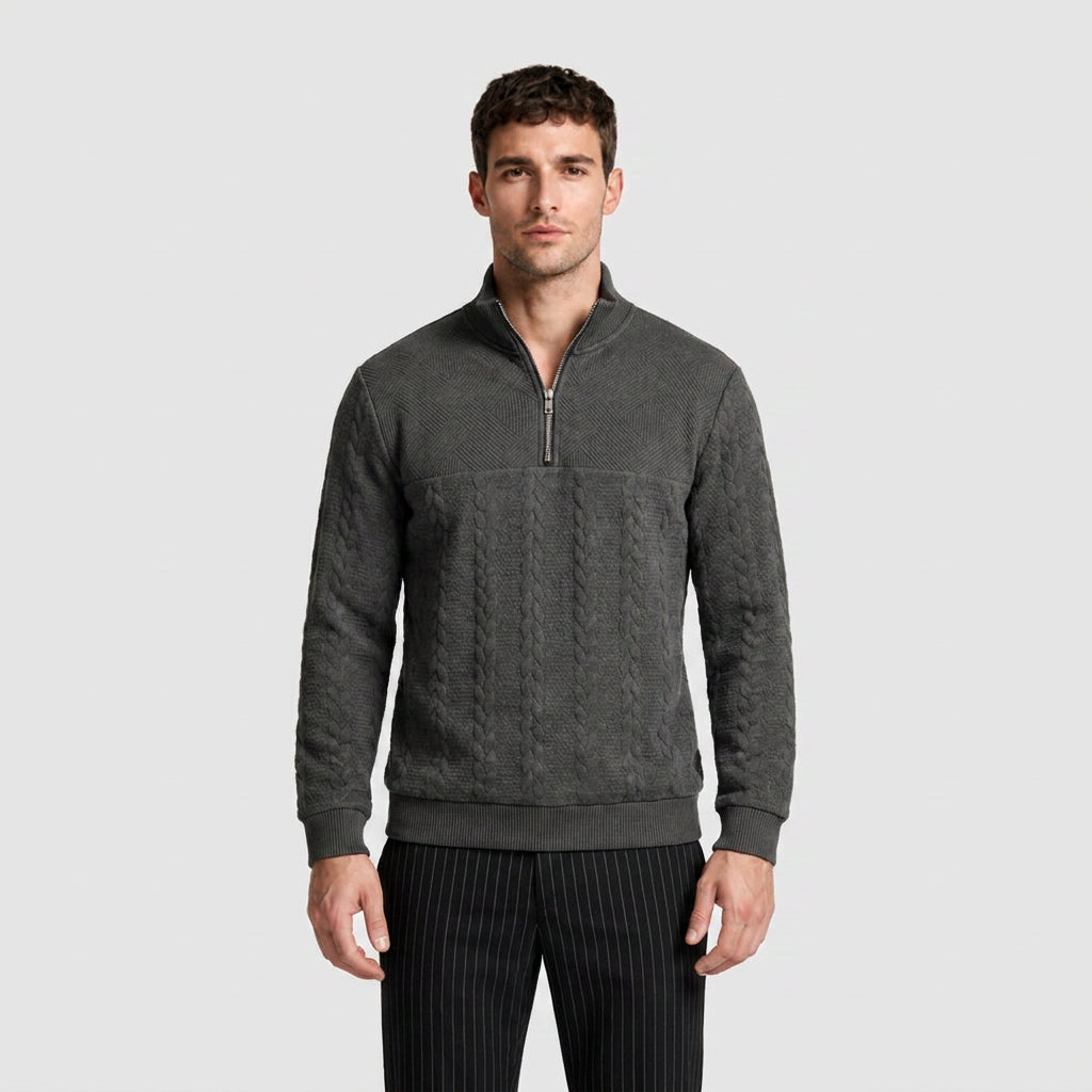 Cable Knit Merino Half-Zip Sweater High Collar for Men