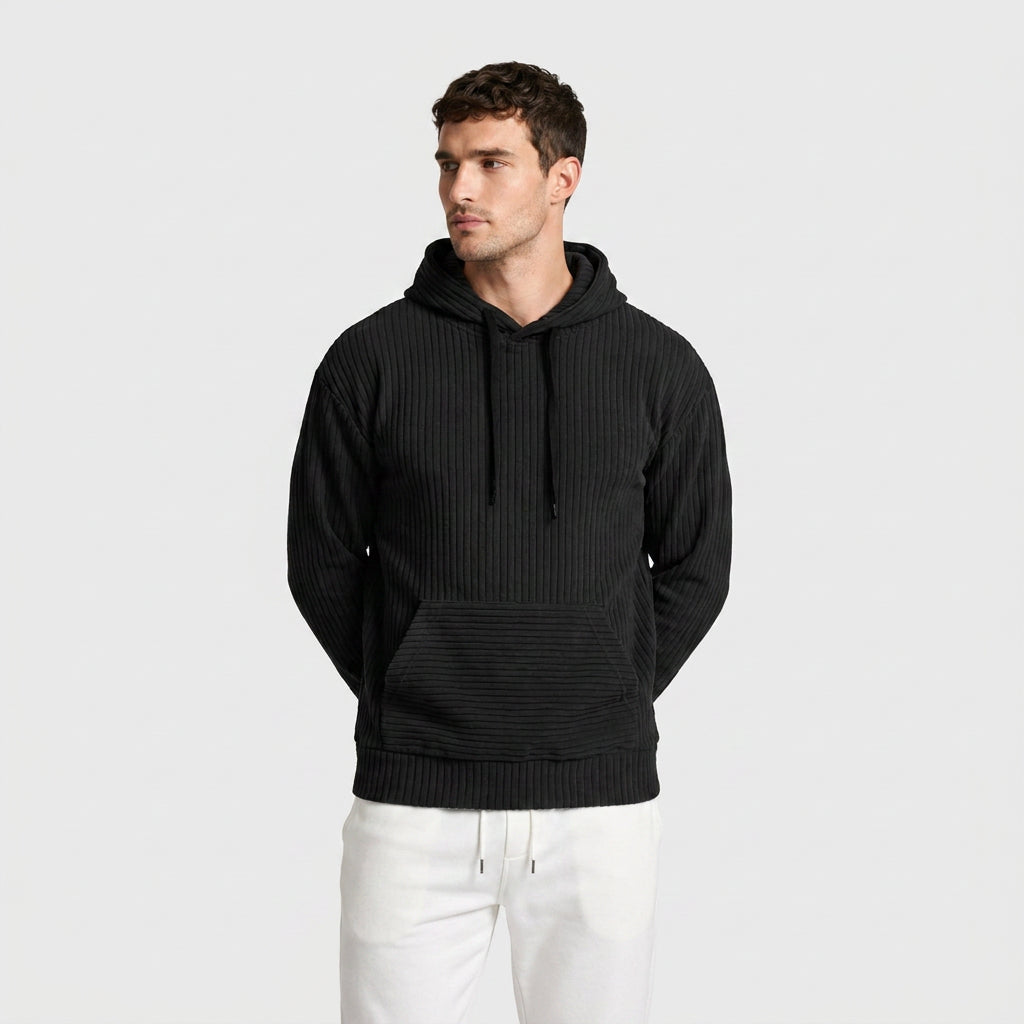 Corduroy Hoodie Relaxed Fit Kangaroo Pocket for Men