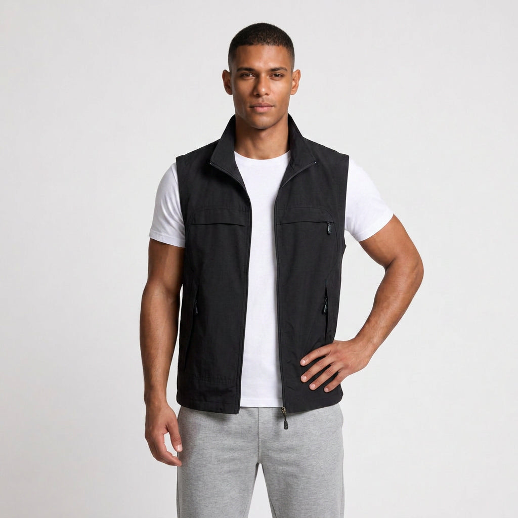 Zip-Up Vest Stand Collar Multi-Pocket for Men