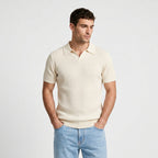 Ribbed Knit Polo Open Collar Short Sleeve for Men