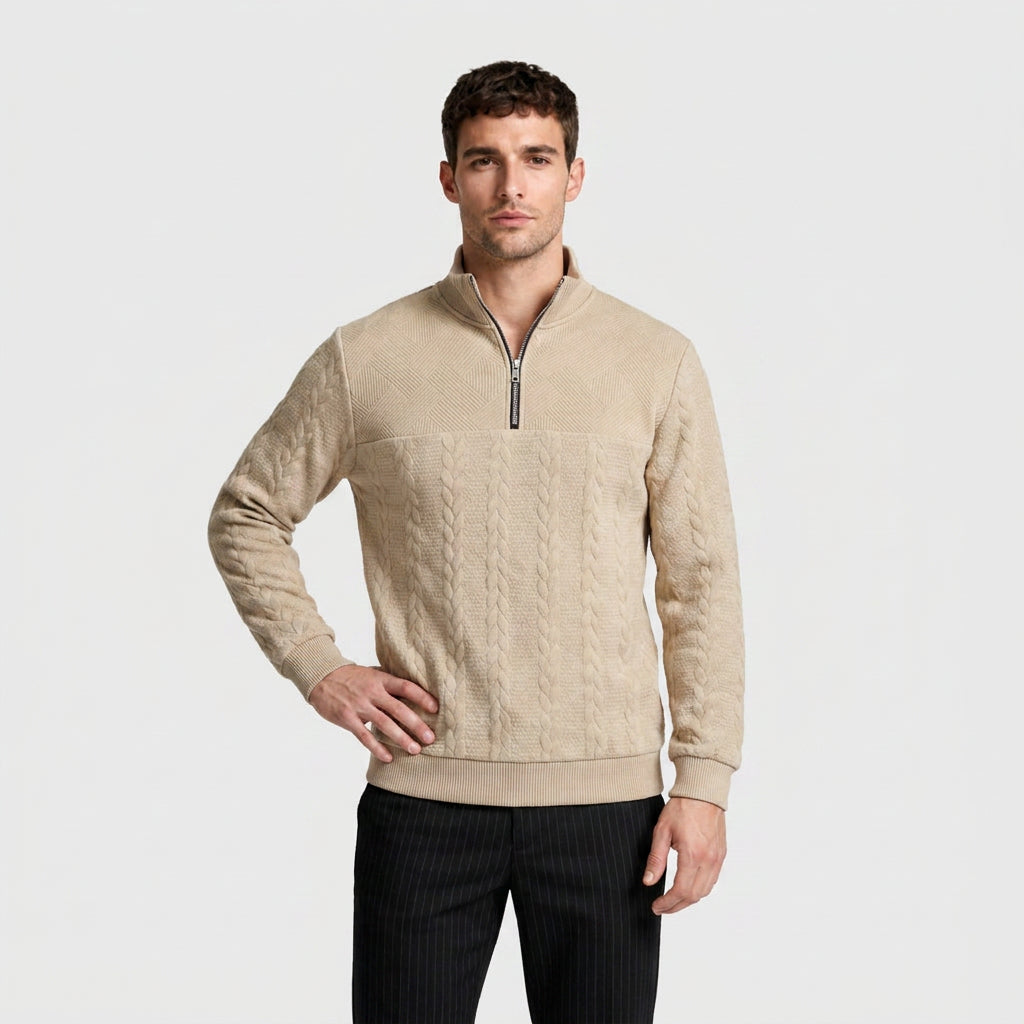 Cable Knit Merino Half-Zip Sweater High Collar for Men