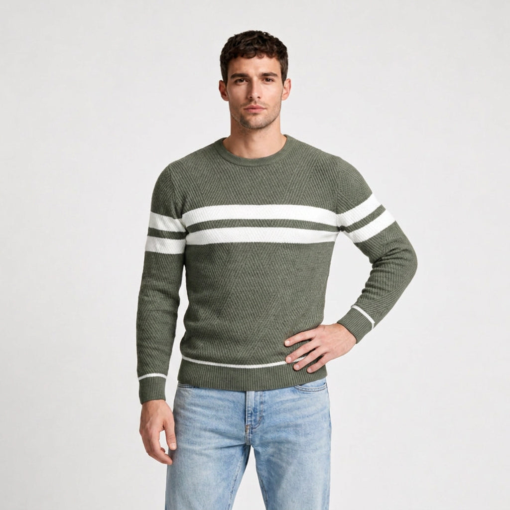 Striped Crewneck Pullover Sweater Slim Fit for Men