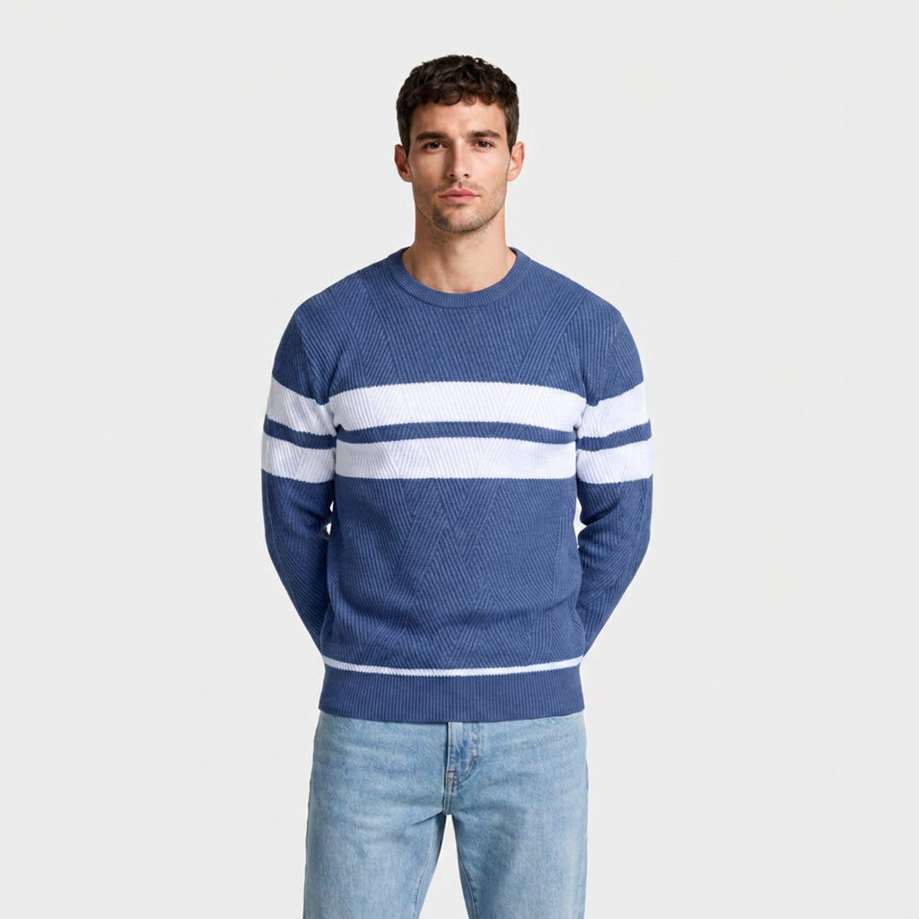Striped Crewneck Pullover Sweater Slim Fit for Men