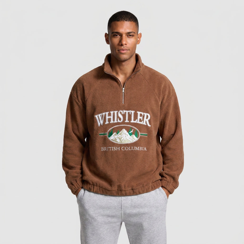 Fleece Half-Zip Pullover Embroidered Relaxed Fit for Men