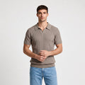Ribbed Knit Polo Open Collar Short Sleeve for Men