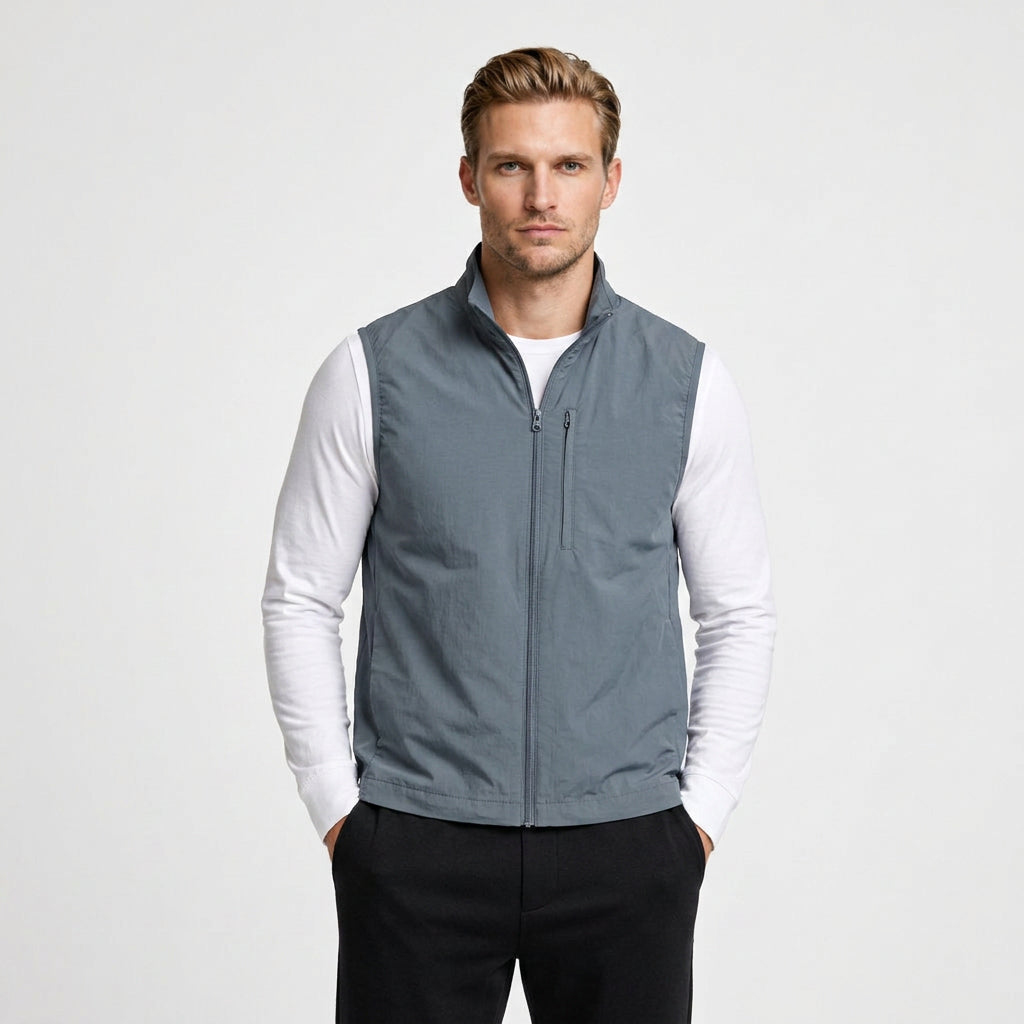 Lightweight Zip Vest Stand Collar Minimal for Men