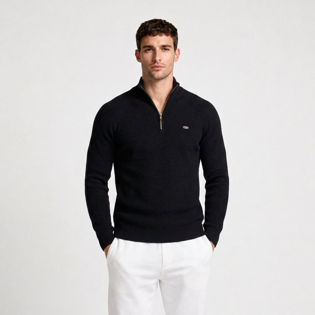 Quarter-Zip Knit Sweater Ribbed Slim Fit for Men