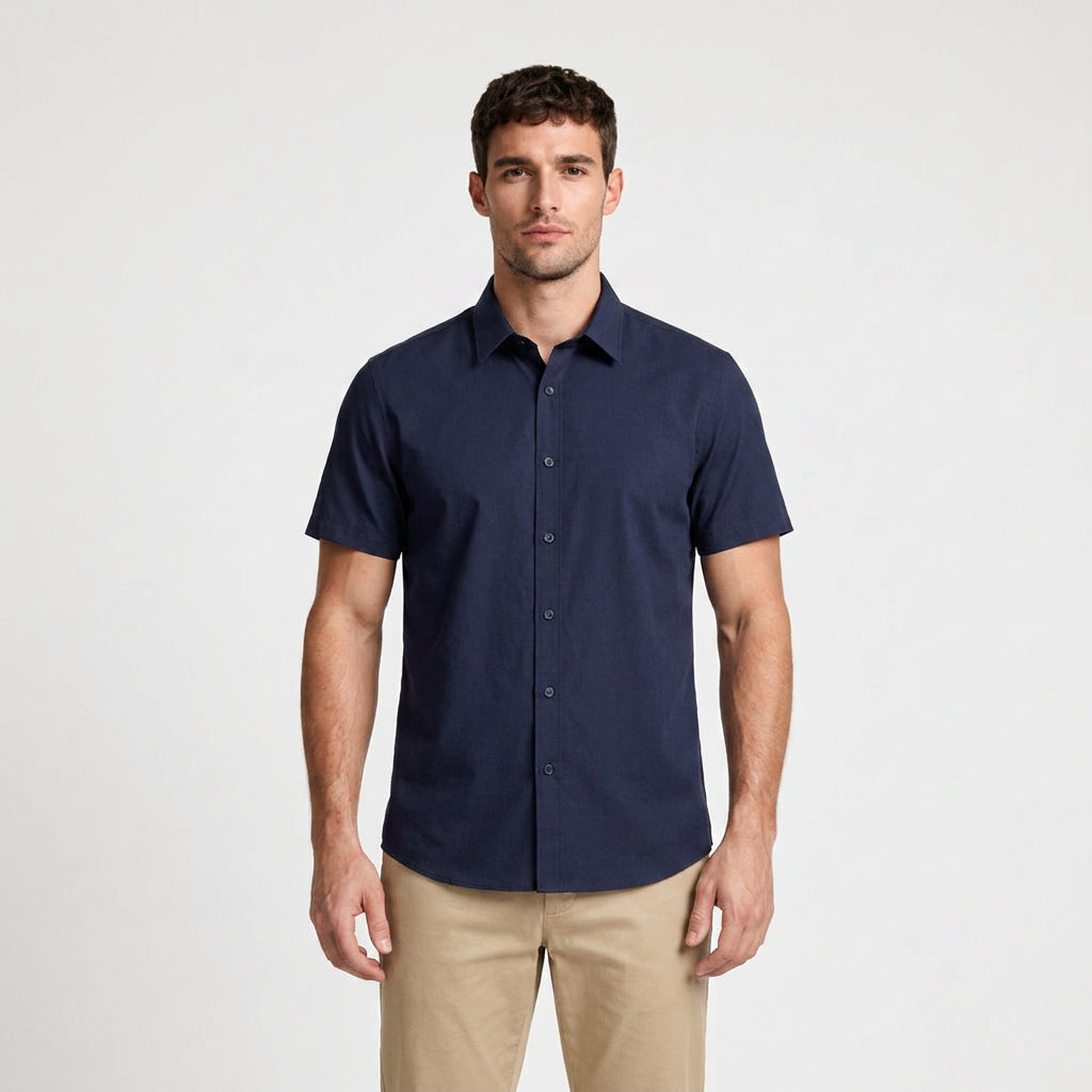 Short Sleeve Button-Up Shirt Slim Fit for Men