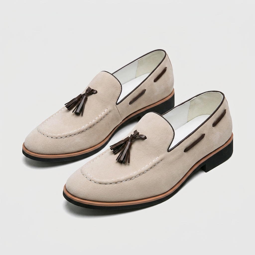 Suede Tassel Loafer Contrast Trim Leather Sole for Men