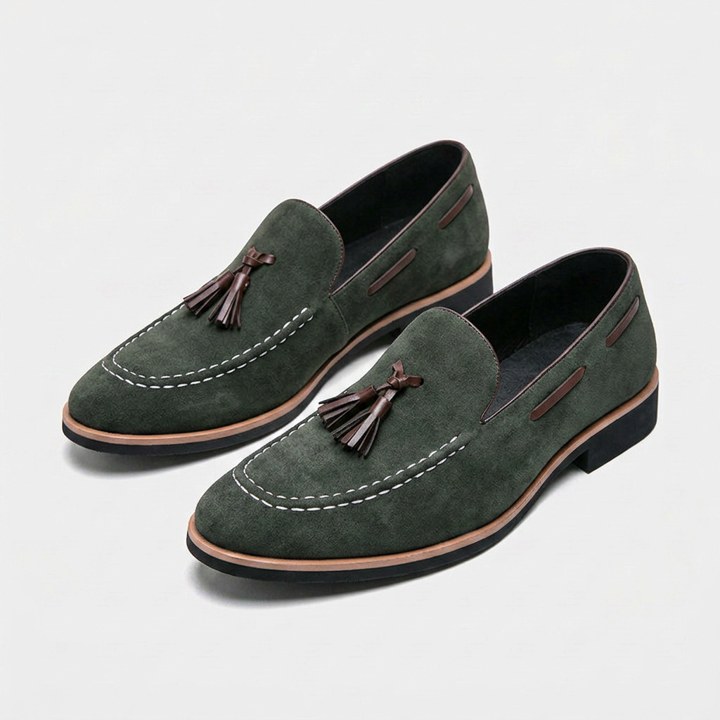 Suede Tassel Loafer Contrast Trim Leather Sole for Men
