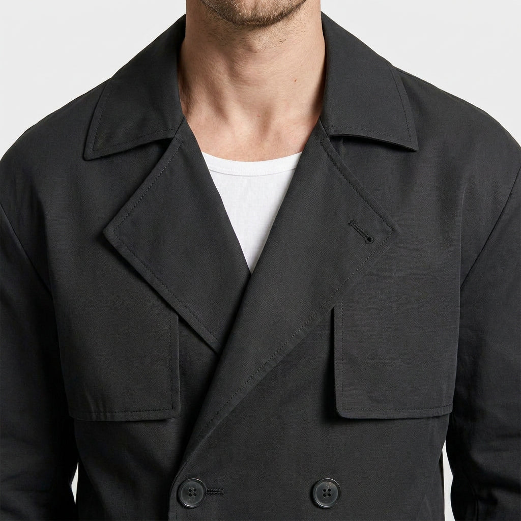 Long Waterproof Double-Breasted Trench Coat for Men