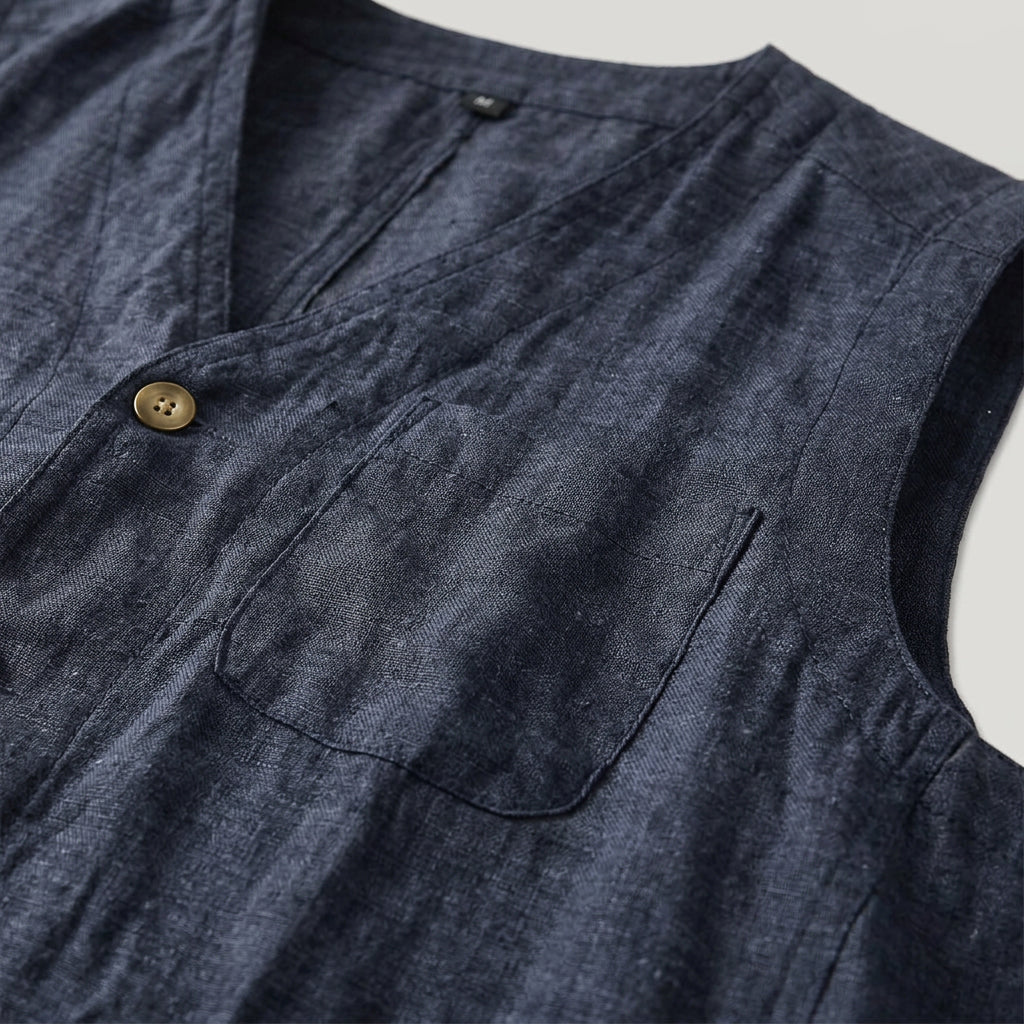 Linen Button Vest Flap Pockets for Men