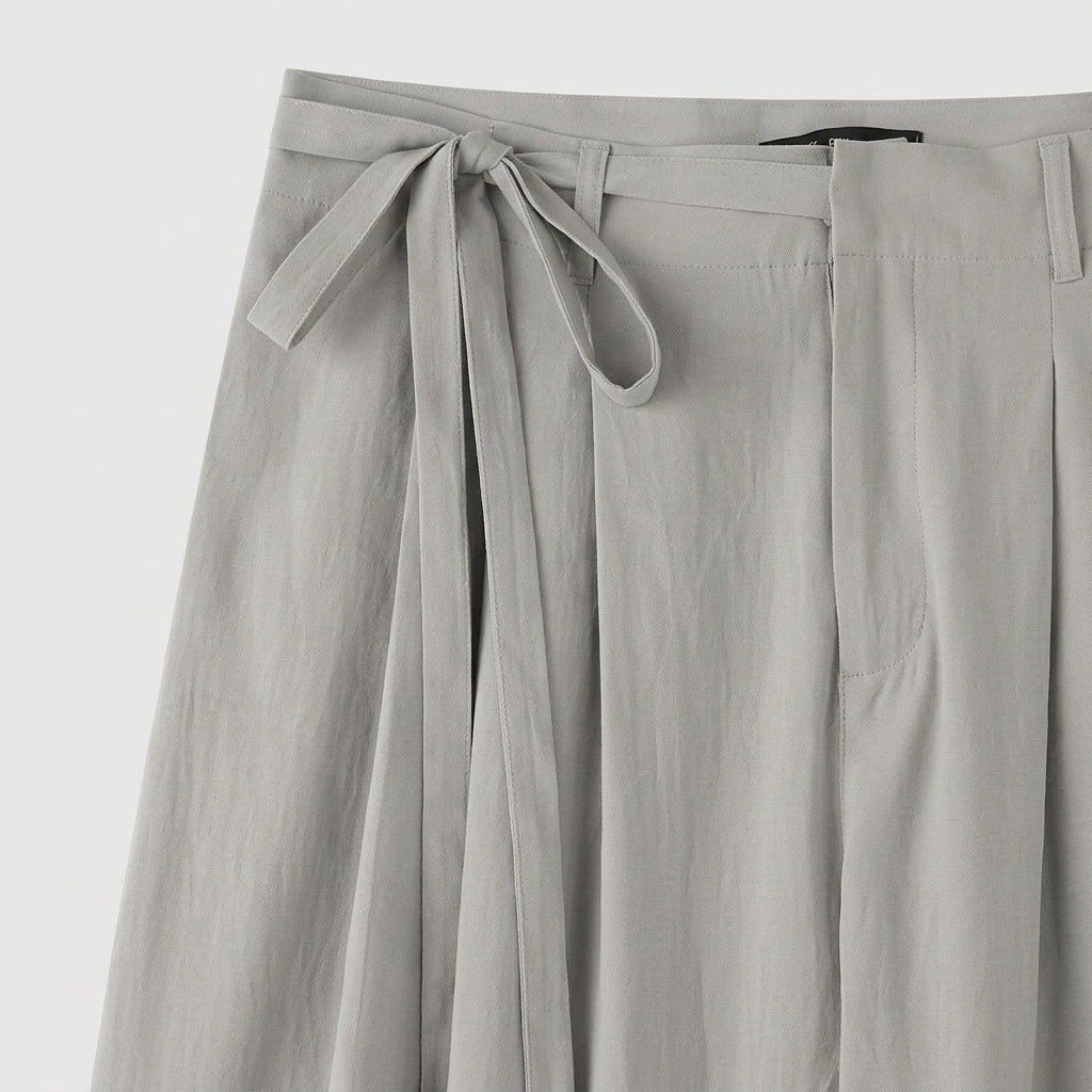 Wide Leg Pleated Trousers with Tie Waist for Men