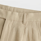 Tapered Leg Pleated Linen Trousers for Men