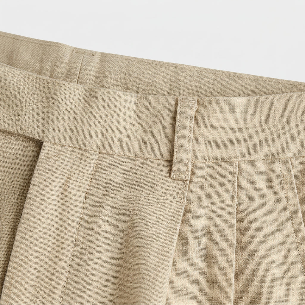 Tapered Leg Pleated Linen Trousers for Men
