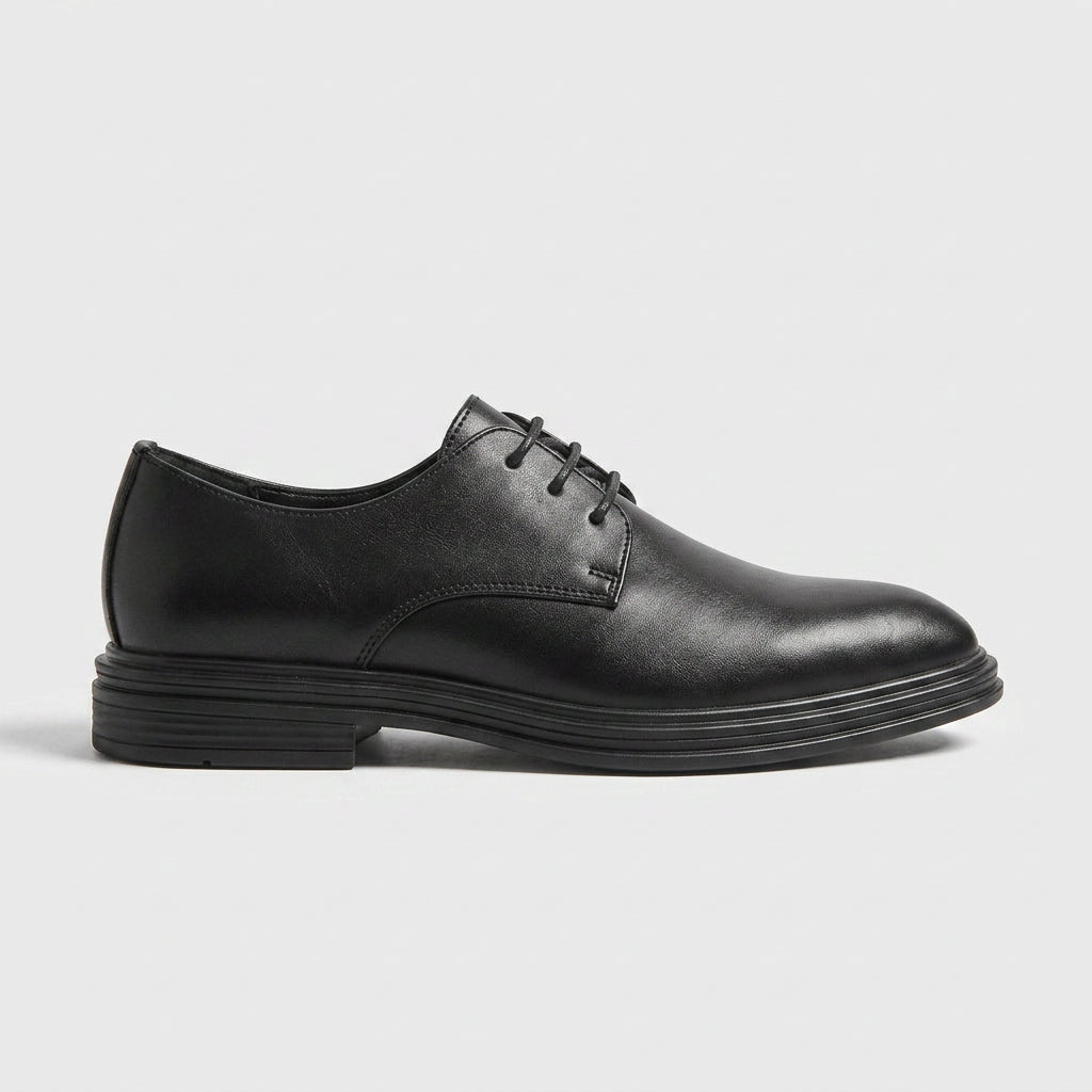 Men's Plain Toe Derby Lace-Up Leather Dress Shoe