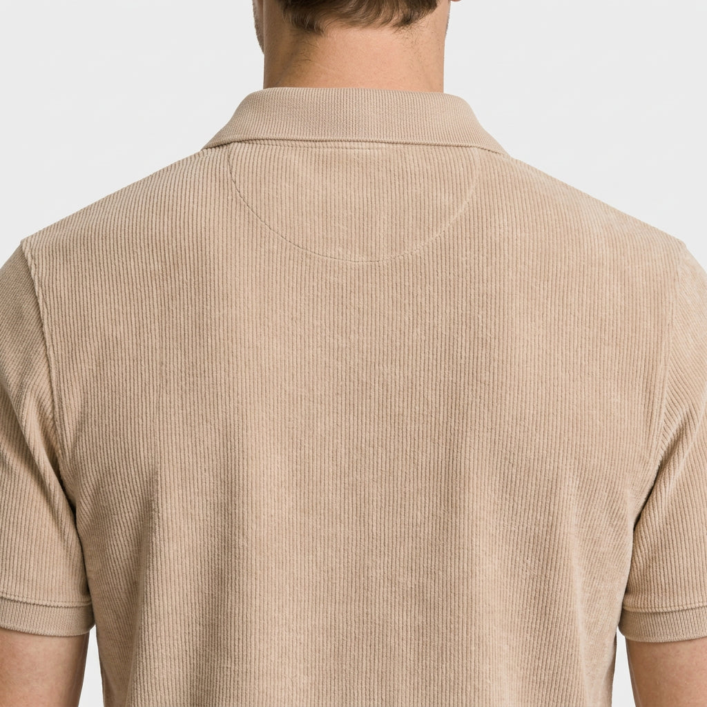 Ribbed Knit Polo Chest Pocket Three Button for Men