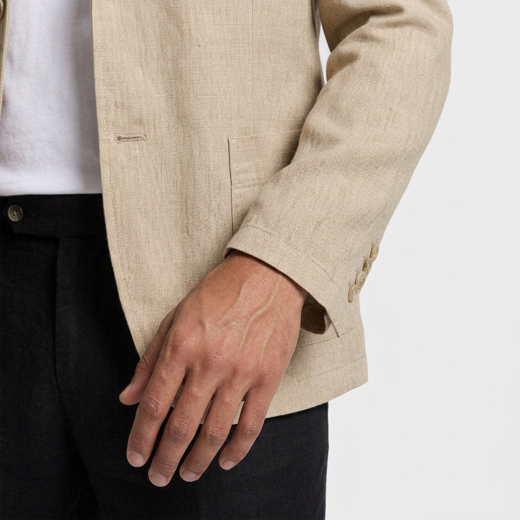 Linen Blazer Notch Lapel Patch Pockets for Men