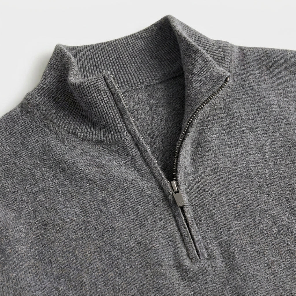 Quarter Zip Knit Sweater Ribbed Cuffs And Hem for Men