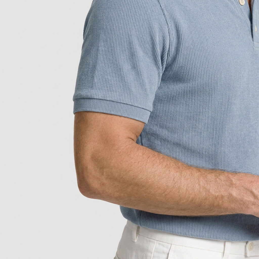 Ribbed Knit Polo Chest Pocket Three Button for Men