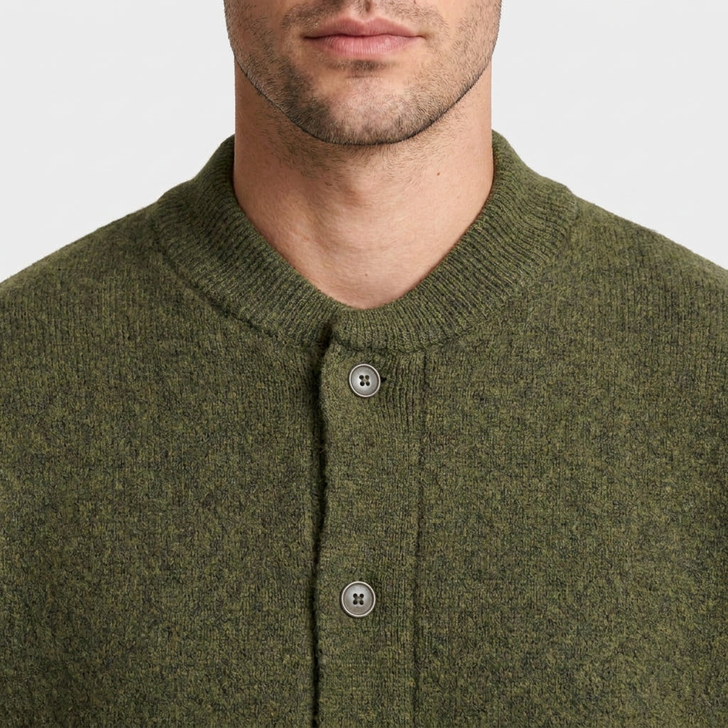 Wool Blend Bomber Cardigan Patch Pockets Button Front for Men