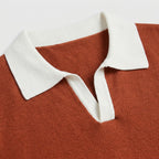 Contrast Trim Knit Polo Open Collar Short Sleeve for Men