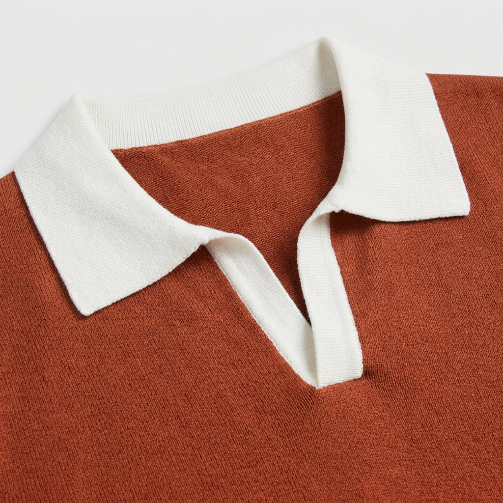 Contrast Trim Knit Polo Open Collar Short Sleeve for Men