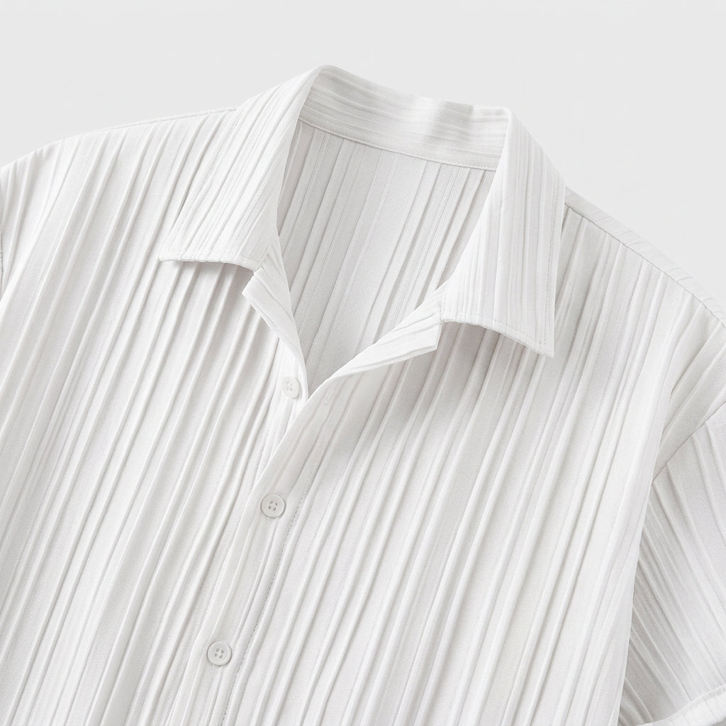 Pleated Matching Set Camp Collar Shirt Trousers for Men