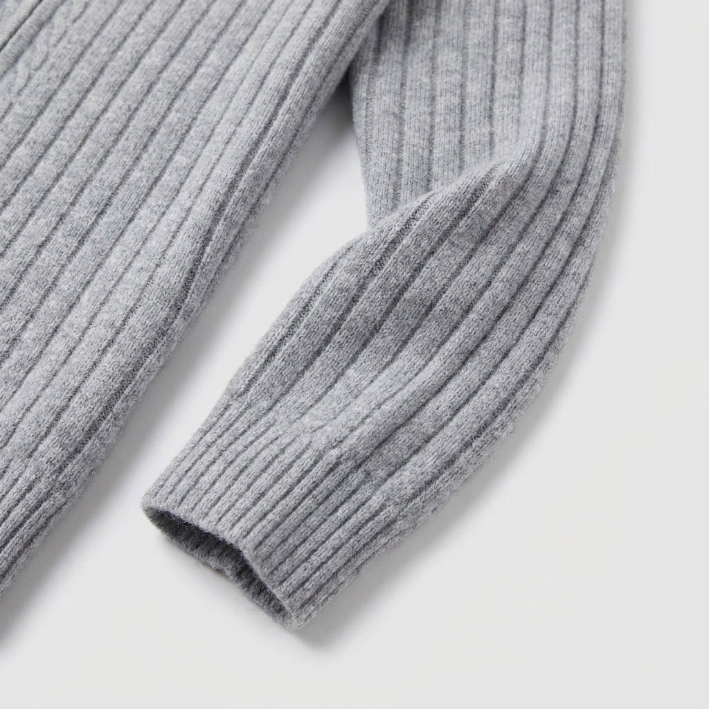 Ribbed Wool Zip-Up Cardigan High Collar for Men