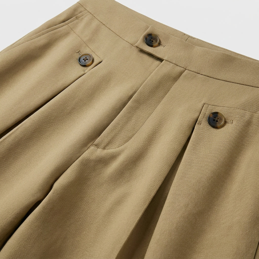 Button-Tab Wide Leg Trousers for Men