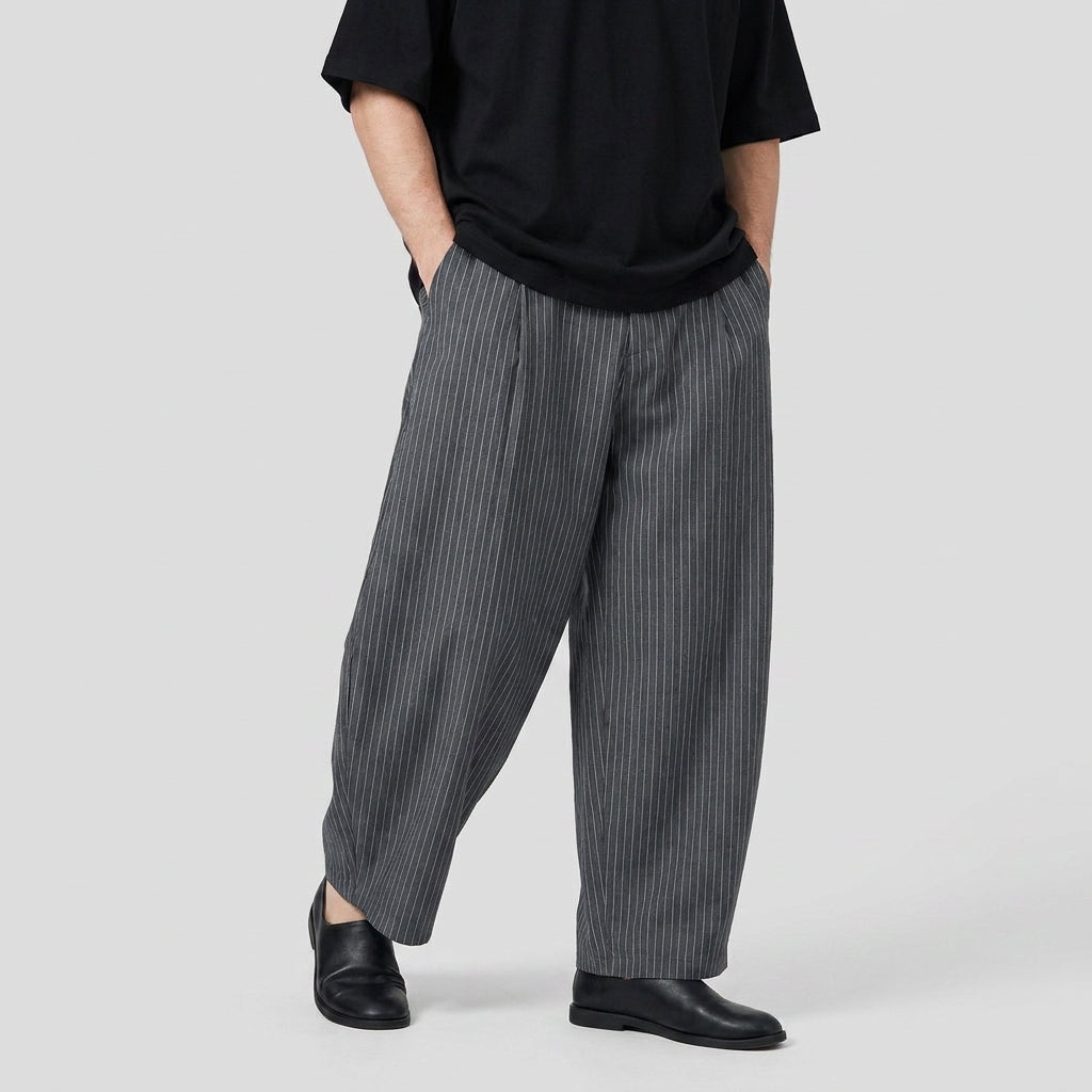 Oversized Pleated Pinstripe Trousers for Men