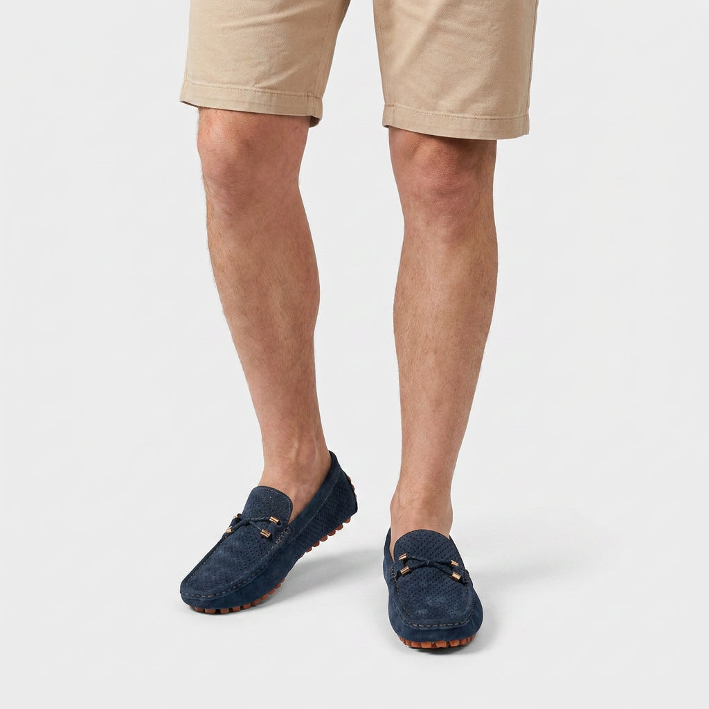 Perforated Suede Driving Moccasin Loafers for Men