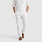 Tapered Leg Pleated Linen Trousers for Men