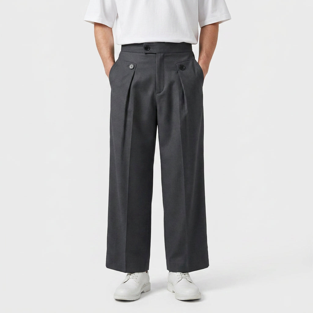 Button-Tab Wide Leg Trousers for Men