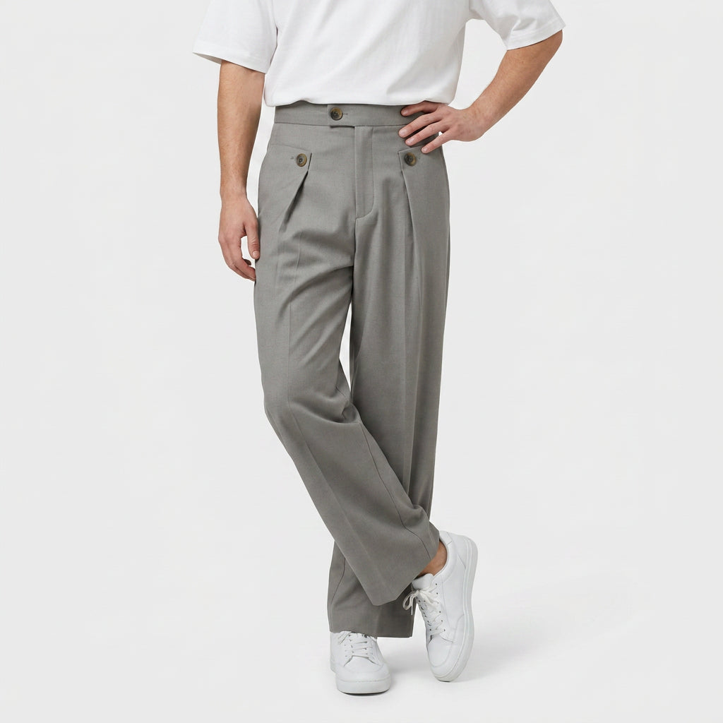 Button-Tab Wide Leg Trousers for Men