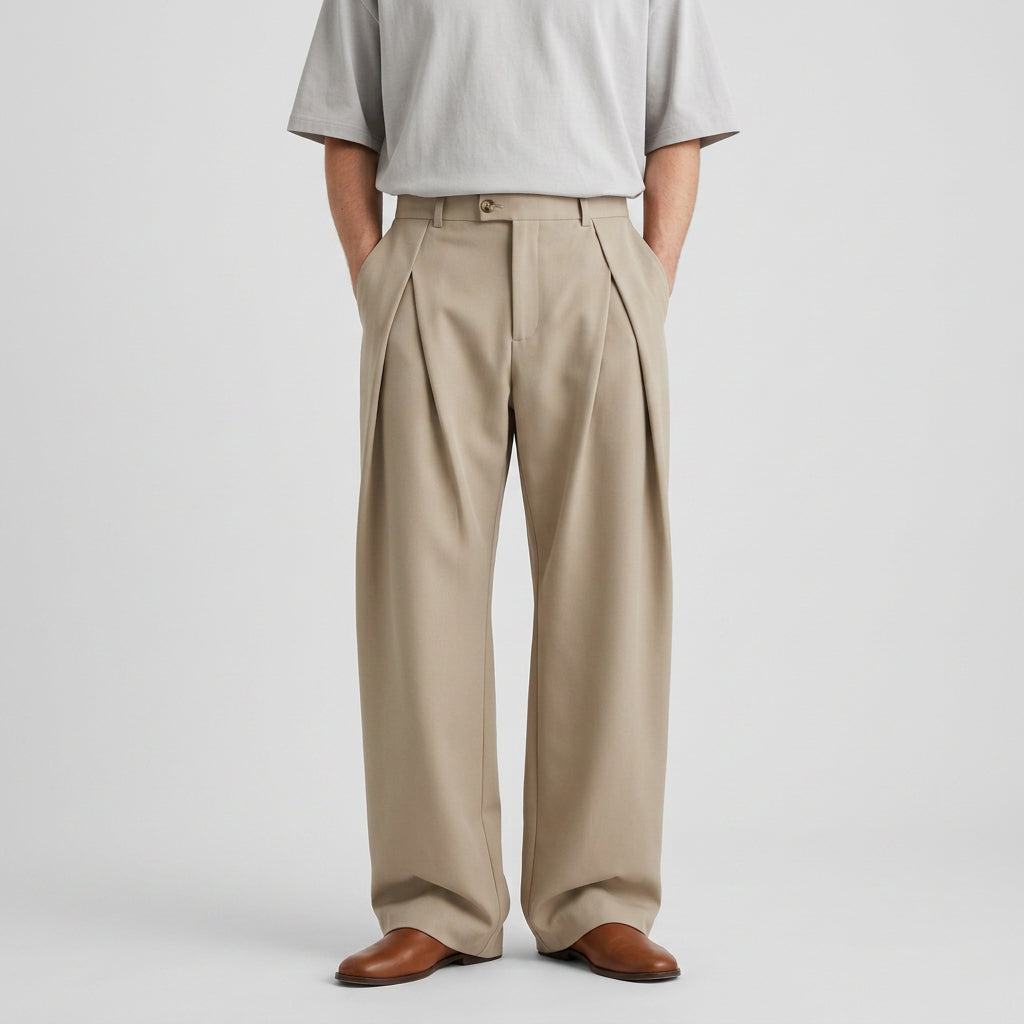 Deep Pleat Wide Leg Trousers for Men
