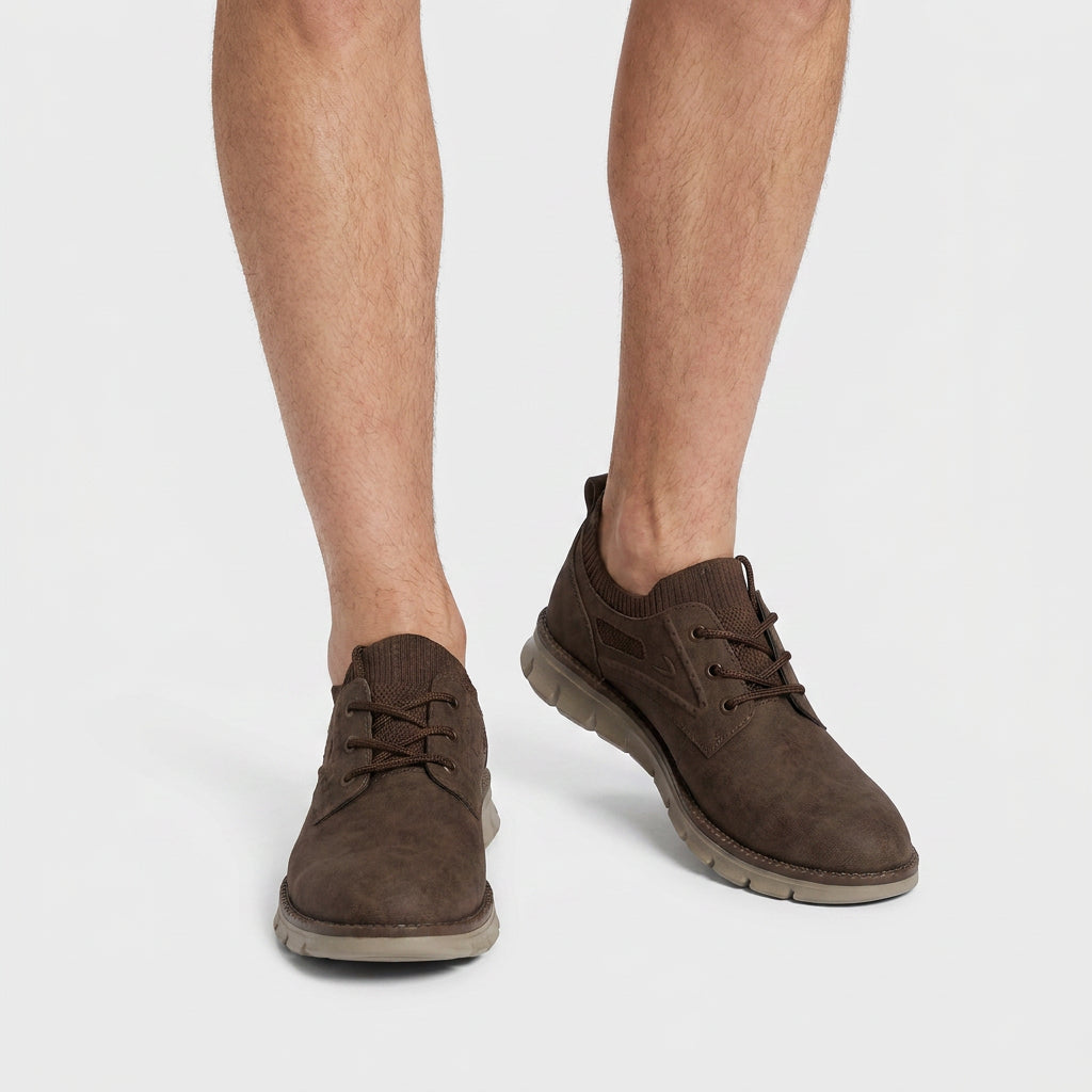 Suede Lace-Up Shoe Knit Upper Flex Sole for Men