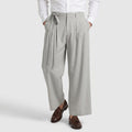 Wide Leg Pleated Trousers with Tie Waist for Men