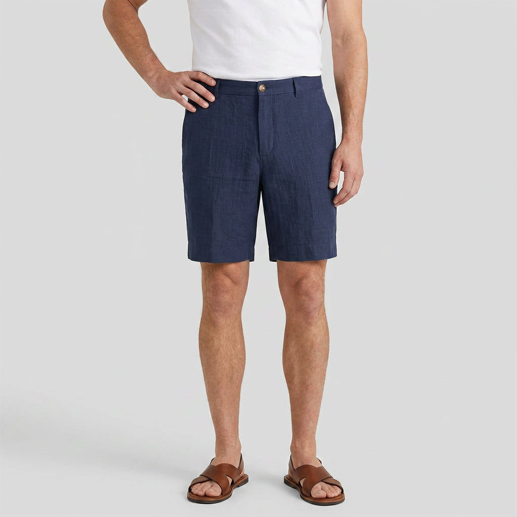 Linen Chino Shorts Flat Front Button Closure for Men