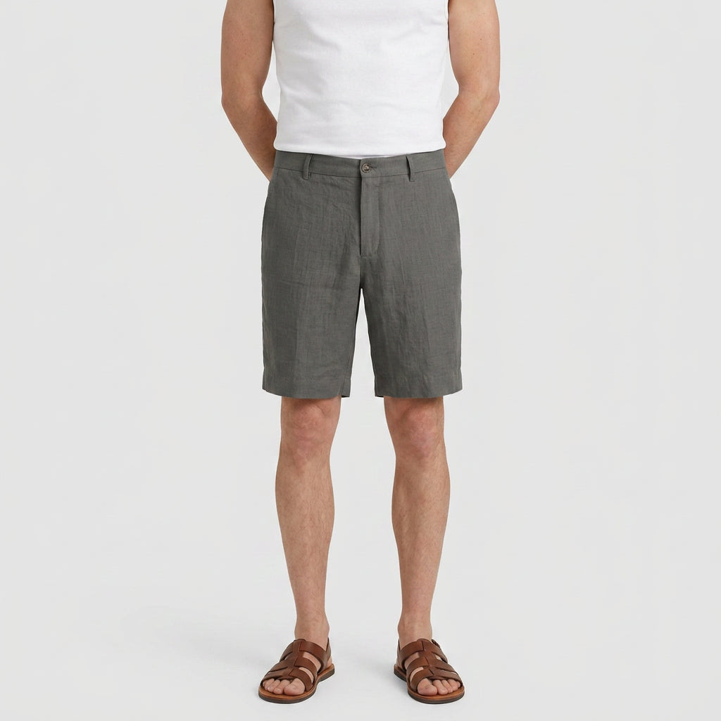 Linen Chino Shorts Flat Front Button Closure for Men